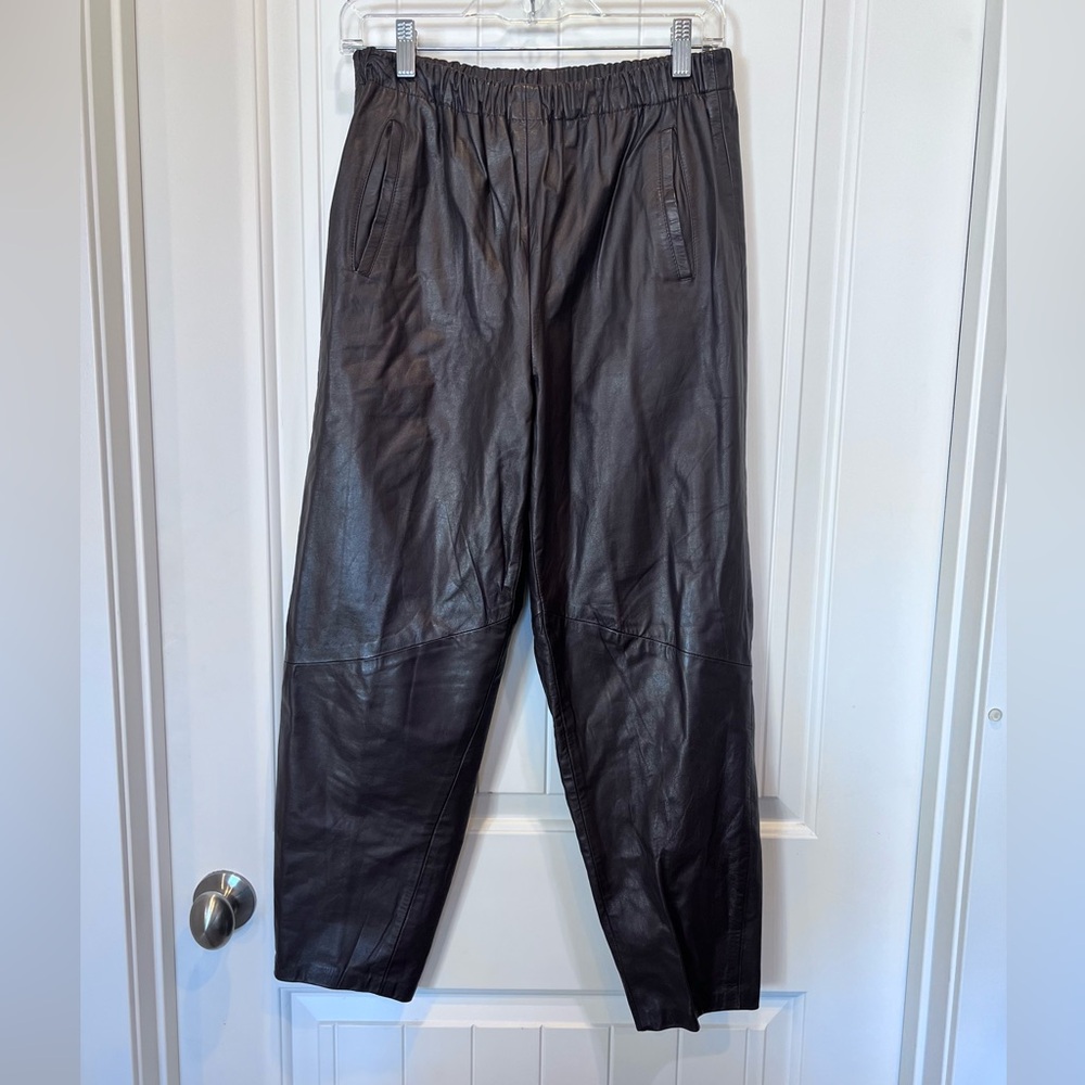 Brown Vintage Leather Pant Elastic waist Pockets Sz Medium Dry Clean